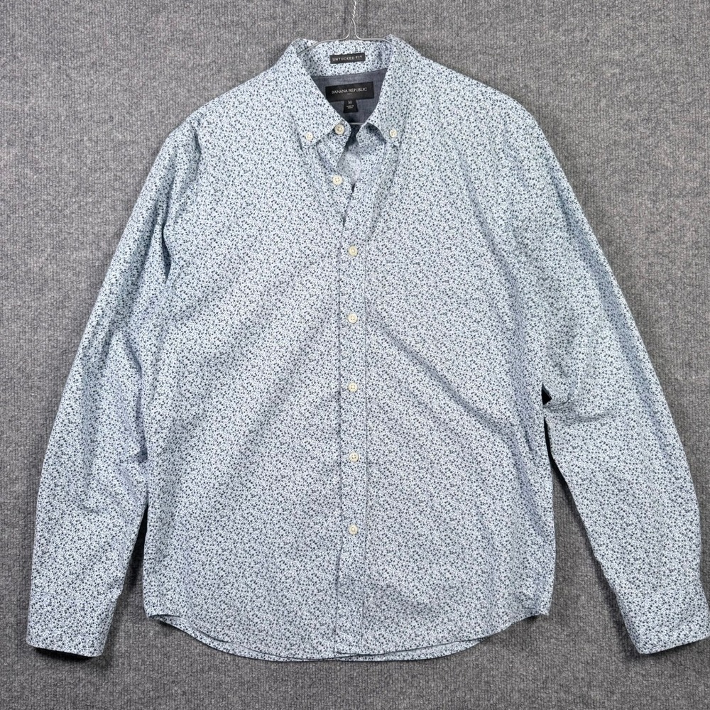 Banana Republic Button Down Mens M Blue Floral Untucked Fit Long Sleeve Cotton - Picture 2 of 11